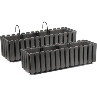 Tymar Blumenkasten mit Halterungen landhausstil, Balkonkasten lattenoptik, Pflanzkasten Landhaus, 2er-Pack, Garten, Balkon, Terrasse (Grau, 60 cm)