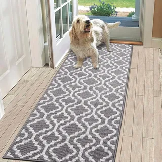 SHACOS Läufer Flur Grau 60x180cm Teppich Flur Läufer Waschbar Teppichläufer rutschfest Küchenteppich Teppich Läufer für Küche, Eingang, Esszimmer