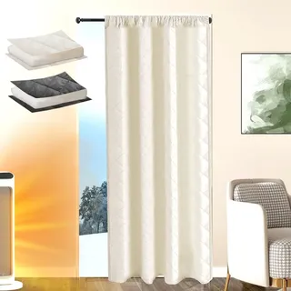 1x Thermovorhang Kälteschutz Kräuselband Fenster Tür Vorhang, 100% Verdunkelung Thermo Gardinen Türvorhang Winter Blackout Curtain, 140x220cm, ... - Beige