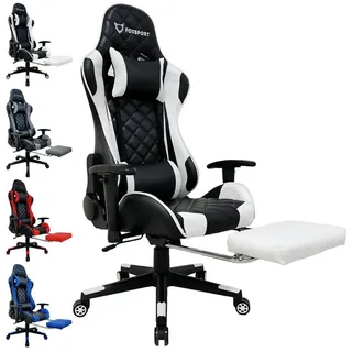 Seven Comfort Gaming-Stuhl Gaming Stuhl mit Fußstütze (Professioneller Gamingstuhl), Mit Kopfstütze und Lendenwirbelstütze, mit einziehbaren Fußstütze weiß