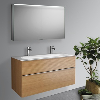 Burgbad Fiumo Badmöbel-Set Doppelwaschtisch mit Waschtischunterschrank und Spiegelschrank, SFXW122F3960C0001G0146,