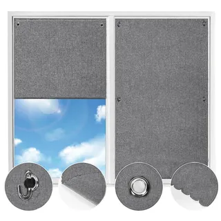 Johgee Dachfenster Rollo 48x93 cm, Vorhang mit Saugnäpfen, Grau Vorhänge | Dachfenster Verdunkelungsrollo, Baumwoll-Leinen-Stoff, ohne Bohren, Knittert kaum, Geeignet für Schlafzimmer und Autofenster