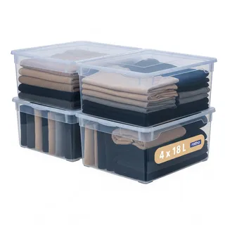 Rotho Stapelbox 18 l 4-tlg. blau/transparent