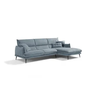Egoitaliano Ecksofa EGOITALIANO "FUNNY, hochwertiges & aktuelles Design, bequeme Rückenlehne, L-Form", blau (hellblau), B:265cm H:90cm T:225cm, 100% Polyester, Sofas, Ecksofa, hochwertiger Sitzkomfort, L-Form