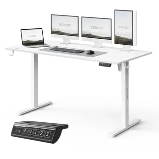 SENSE7 Höhenverstellbarer Schreibtisch elektrisch 140x70 cm Weiß Gaming Tisch Computertisch Standing Desk Stehpult Memory PC Arbeitstisch | Weiß