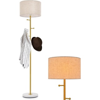 GOPLUS 2 in 1 Stehlampe mit 5 Haken 166,5cm, Standleuchte mit Kleiderständer & Leinen Lampenschirm, E27, Wohnzimmer, Schlafzimmer