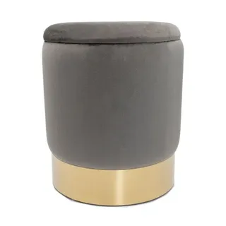 Amagohome Samthocker Ø 31 H 38 cm Velour Hocker mit Stauraum u. Deckel - Deko Hocker Samt Pouf : light grey - hellgrau