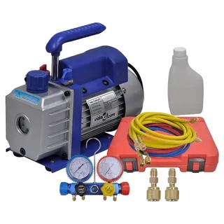 vidaXL Vakuumpumpe Einstufig mit 4-Wege-Verteiler-Manometer Set
