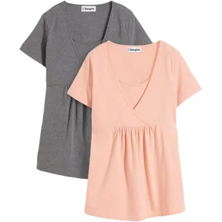 bonprix Stillshirt (Packung, 2-tlg) figurumspielende Passform, mit Wickelschnitt grau|rosa S (36/38)