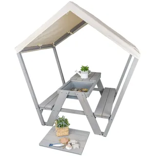Meppi Sitzgruppe Pellworm - Kindersitzgruppe Outdoor aus Holz mit Dach und Matschwannen (grau)