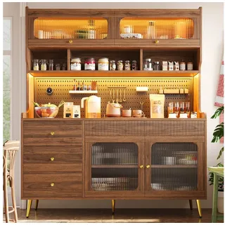 Ulife Sideboard mit LED-Beleuchtung und App, schmaler Hochschrank, 145x39x171 cm (1 St), Stilsicherer Aufbewahrungsschrank mit Lochwand, Schublade braun