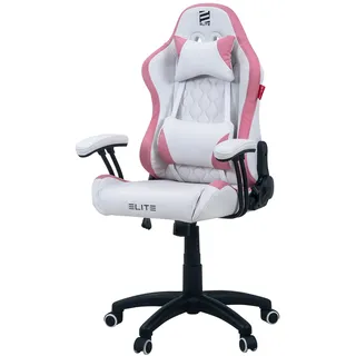 ELITE Gaming-Stuhl für Kinder PULSE, ergonomisch, bis 120kg, verstellbare Höhe, Wippmechanik, Kissen (Weiß/Pink)