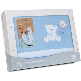 Fleece-Plüsch-Bettlaken-Set Kinderbett "Oso Lazo" blau & Schnullerketten Musseline mit Clip· 3- Teilig Winter -Bettwäsche-Set für kinderbett · Babys