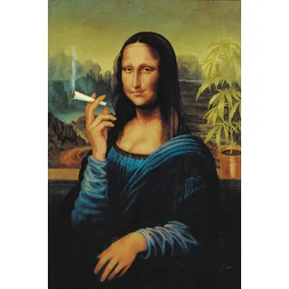 Mona Lisa Wandposter im Street Art Style mit Smoking Joint Motiv | humorvolles Kunst Poster für Wohnzimmer, Büro, Schlafzimmer & Art Fans | 61 x 91,5 cm