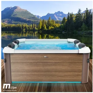 BRAST Whirlpool MSpa Oslo & Amber Aero Plus mit Fester Außenwand inkl. LED-Beleuchtung, Aufstellbecken, (für 6 Personen, 180x180x65cm, 140 Massagedüsen), Ganzjähriger Einsatz Winterfest, In & Outdoor Pool braun