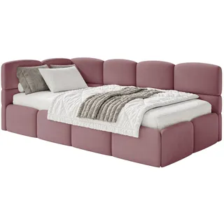 Selsey Cloudy ‚Äì Jugendbett 120 Cm, Bettkasten, Velours Wasserabweisend, Kopfteil Links, Rosa