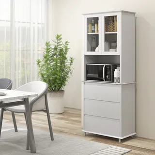 Küchen-sideboard/aufbewahrungsschrank Mit 2 Türen, 3 Schubladen Und Einem Zentralen Fach, Maße 68 X 38 X 172 Cm (l X B X H), Weißes Mdf
