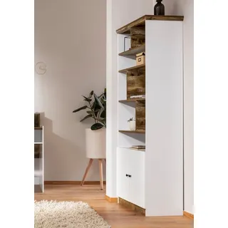 loft24 Bücherregal Casper - Regal Standregal Wohnzimmerregal, Bücherschrank, Regal mit 2 Türen, Landhaus rustikal weiß