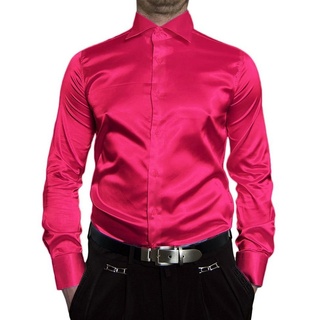 Renzo Businesshemd Herren Hemd Glanz Satin Farben New Kent Bügelleicht, Glanz, Pflegeleicht, Alle Jahreszeiten rosa