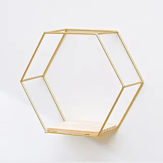 FBNMG Einfaches Geometrisches Aufbewahrungsregale aus Metall, Einlagiges Wandregal, Abnehmbares Stanzfreies Lagerregal für Wohnzimmer Schlafzimmer Badezimmer Ausstellung(Size 1, Gold)