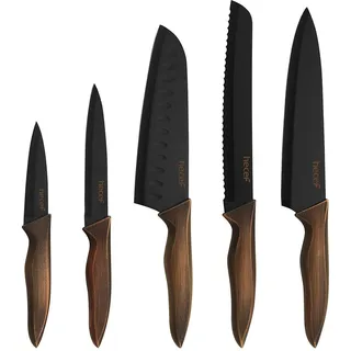 hecef Küchenmesser Set 5-teilig, Profi Scharfe Kochmessersets, Messer Set Edelstahl mit Schwarz Antihaft-Beschichtung und Ergonomischem Retro-Griff