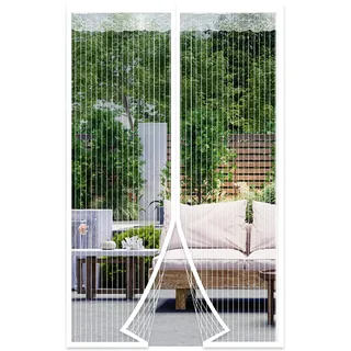 DIKER Fliegengitter Magnet Tür, 75x200cm Fliegenvorhang Magnet Balkontür Ohne Bohren, Insektenschutz Vorhang, Moskitonetz türe, fliegentüren für Wohnzimmer Terrassentür (Weiß)