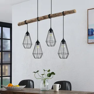 Lindby Esstisch Pendelleuchte Holz, Eisen, Balkenpendelleuchte Holzast und Käfig