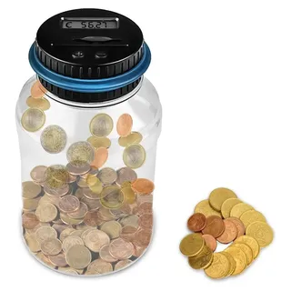 Digitale Spardose Münzzähler mit LCD-Display - 1,8 l - Transparent