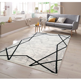 Teppich Marmorteppich geometrisches Muster beige, TeppichHome24, rechteckig beige|grau|schwarz 160 cm x 230 cm