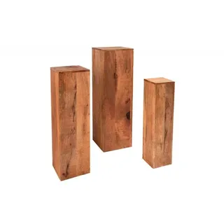 LebensWohnArt Dekoobjekt Massives Deko-Säulen-Set SARA 3-tlg. ca.H80cm Pflanzsäule Mango natur
