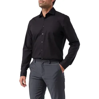Seidensticker Herren Regular Bügelfrei Kent Langarm Business Shirt, Schwarz, 44