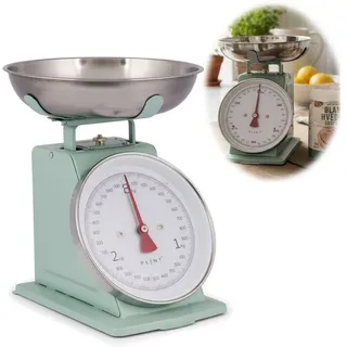 LS-LebenStil Küchenwaage Vintage Backwaage Retro Grün Manuelle Waage mit großem Ziffernblatt, (Manuelle Analoge Backwaage großes Ziffernblatt, 2-tlg., mit 1L Edelstahl Schüssel ohne Batterie / Strom Küche Waage), 3kg Skala mit großer Rührschüssel grün