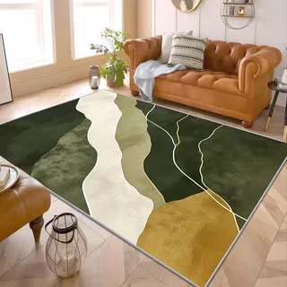 PaxGloz Teppich Wohnzimmer Abstrakt - Teppiche Schlafzimmer Minimalistisch Grün Beige, Großer Teppich Abstrakter Wellenmuster, Weich Kurzflor & Waschbar & rutschfest Wohnzimmerteppich, 160x200 cm