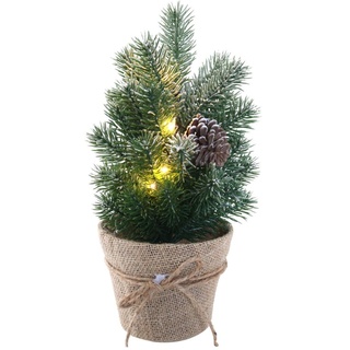 LED Weihnachtsbaum Kunsttanne beschneit im Jutetopf 33 cm Batteriebetrieb