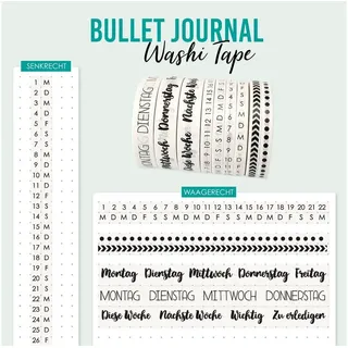Papierdrachen 9 Washi Tapes für dein Bullet Journal | Handlettering | Wochenplan und Tage einfach aufkleben | To Do | Aufgaben | Einkaufsliste | Ideal für Anfänger und Profis