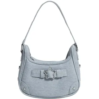AZURAOKEY Y2K Damen Unterarmtasche Vintage Denim Hobo Bag Y2K Geldbörse Kleine Hobo Handtasche Trendy Denim Star Goth Clutch Bag, Blau
