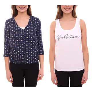 TOM TAILOR T-Shirt Set Damen Sommer-Shirt und Baumwoll-Top 21882004 Weiß/Blau - 36/38