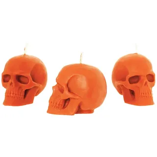 NKlaus 3x Kerzenset Totenkopf orange aus biologich reinem Bienenwachs Gothik Kerze bunte Figurenkerze Skull Halloween Ritualkerze Tropfkerzen 36356