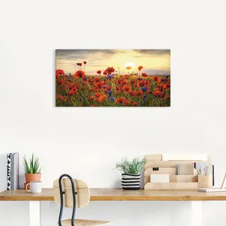 Wandbild ARTLAND "Mohnblumen" Bilder Gr. B/H: 100 cm x 50 cm, Leinwandbild Blumen Querformat, 1 St., rot Kunstdrucke