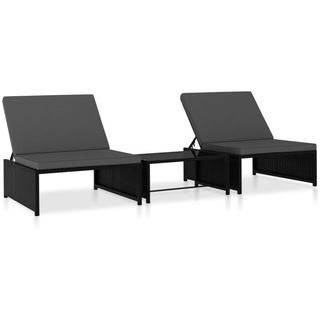 vidaXL Gartenliege Outdoor-Lehnstühle 2 Stk. mit Tisch Schwarz Poly-Rattan, 3 St. schwarz