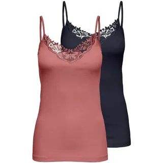 ONLY Spitzentop ONLKIRA – Doppelpack mit Spitzendetail für feminine Looks (2er-Pack) figurbetont, modisch, Jersey, Baumwolle, V-Ausschnitt blau S (36)