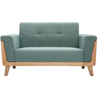Skandinavisches Sofa 2-Sitzer aus graugrünem Stoff und hellem Holz FJORD