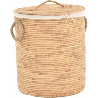 Krines Home Flechtkorb Seegras Wäschekorb Wäschetonne rund Wäschesammler (Natur, Ø45cm), mit Deckel beige
