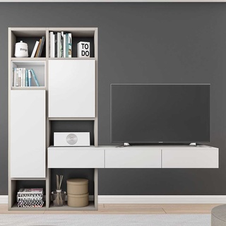 Weiße TV Wand mit Türen und Schubladen modern