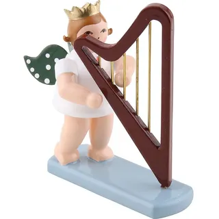 KDE Ellmann Engel mit Krone und Harfe - 6,5 cm - grüne Flügel - Weihnachtsengel Erzgebirge