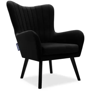 Konsimo Ohrensessel Gadi Velours 76 x 100 x 78 cm Schwarz