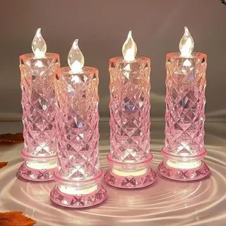 Set of 4 LED Crystal Candle Lights, Rose Shadow Led Flameless Candle Lights, Flammenlose Kerzen, Rose Shadow LED-Kerzen ohne Flamme, Kristall LED-Kerze Licht für romantische Weihnachten Dekor (B)