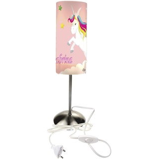 CreaDesign TI-1034-02 Einhorn rosa Nachttischlampe Kinderzimmer mit Namen, Kinder Tischlampe/Schlummerlicht mit Schalter für Steckdose, E14, 38 cm hoch