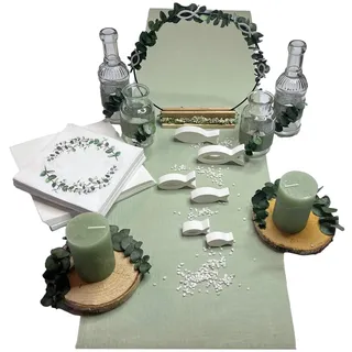 Tischdekoration Set Konfirmation Kommunion Taufe Eukalyptus salbei grün