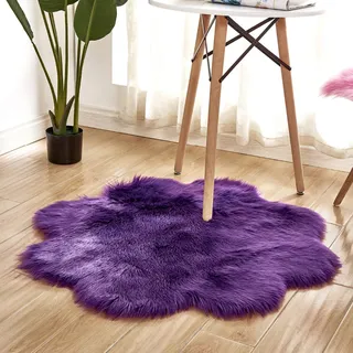 YUGWNN Lila Schaffell Kunstfell Fellimitat Teppich Bettvorleger Fell,Schaukelstuhl Auflage Dekofell,BlüTendurchmesser 120cm/47,2in